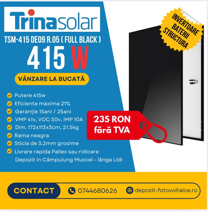 TRINA 415w Full Black - panou fotovoltaic (ca Longi, Canadian, Jinko)
