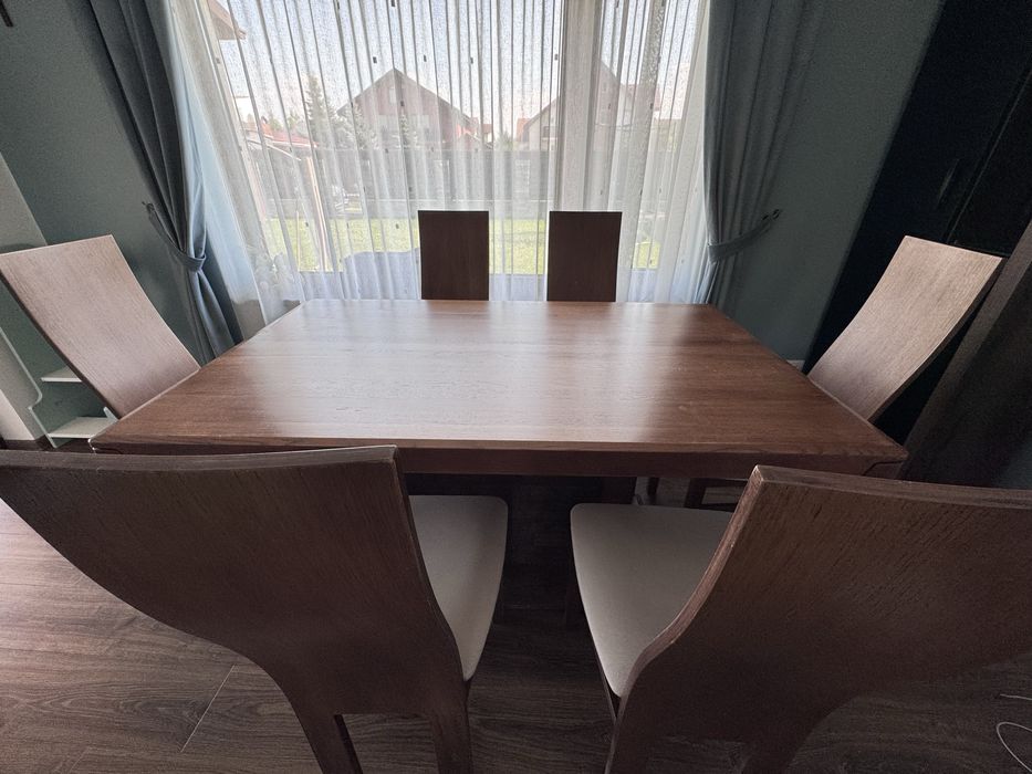 Masă extensibilă stejar masiv + 6 scaune – 150/200×90 cm