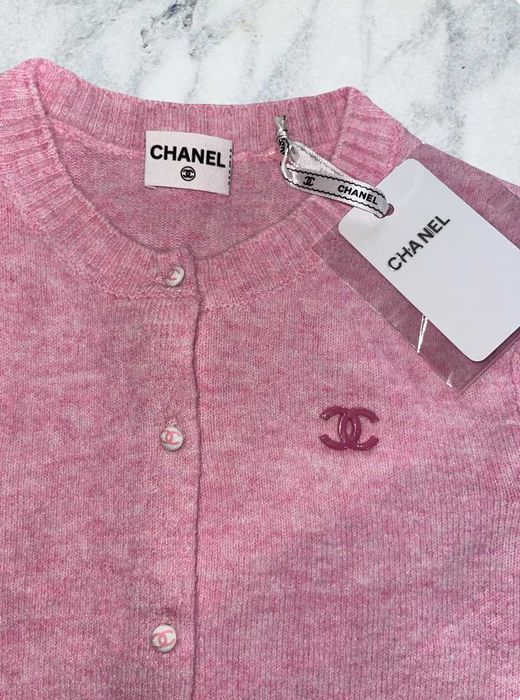 chanel шанел розова блузка плетена мека с копчета риза топ тениска