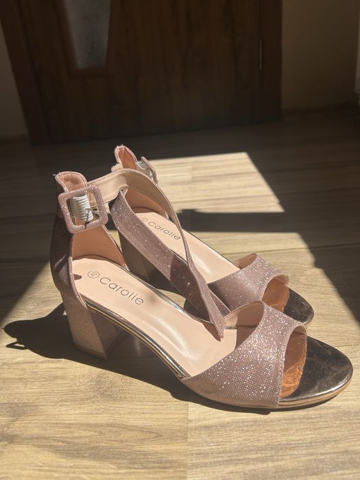 Елегантни Дамски Сандали Блясък Розово Златисто