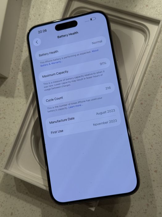 iPhone 15 Pro Max 512GB Titanium White– Като НОВ, 91% Батерия.