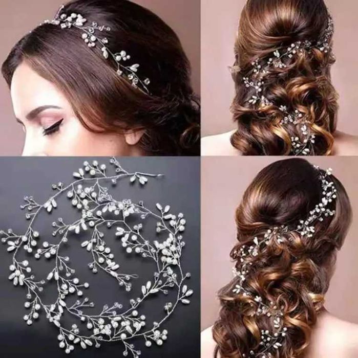 Сребрист аксесоар за коса с перли за Коледа и Нова година парти 2 вида