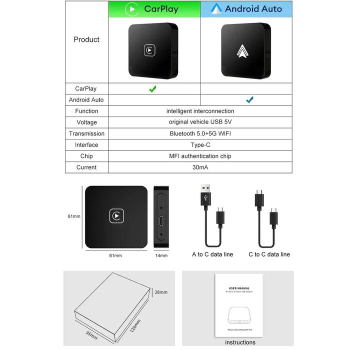 Adaptor navigatie auto wireless iphone CarPlay / Android Auto