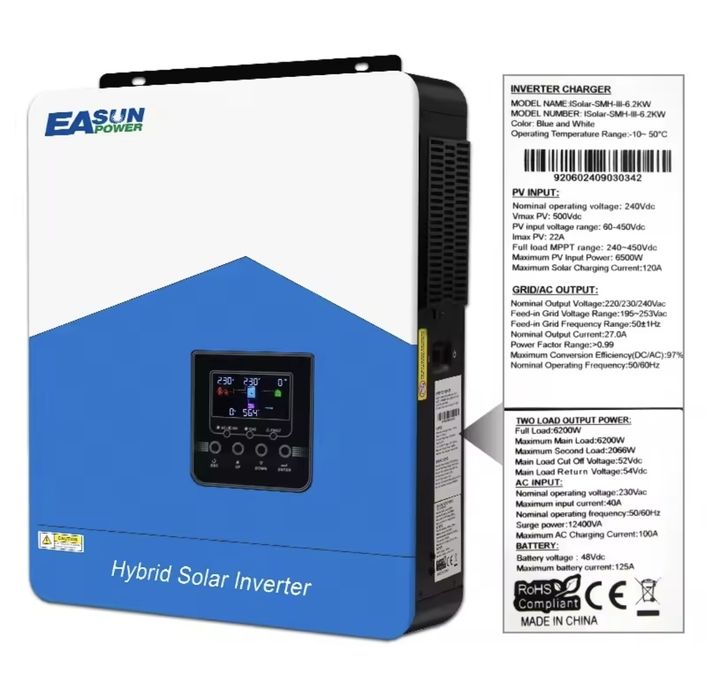 Invertor EASUN 6.2KW  Hybrid Solar 55V to 450VDC 220V 48V WIFI SIGILAT