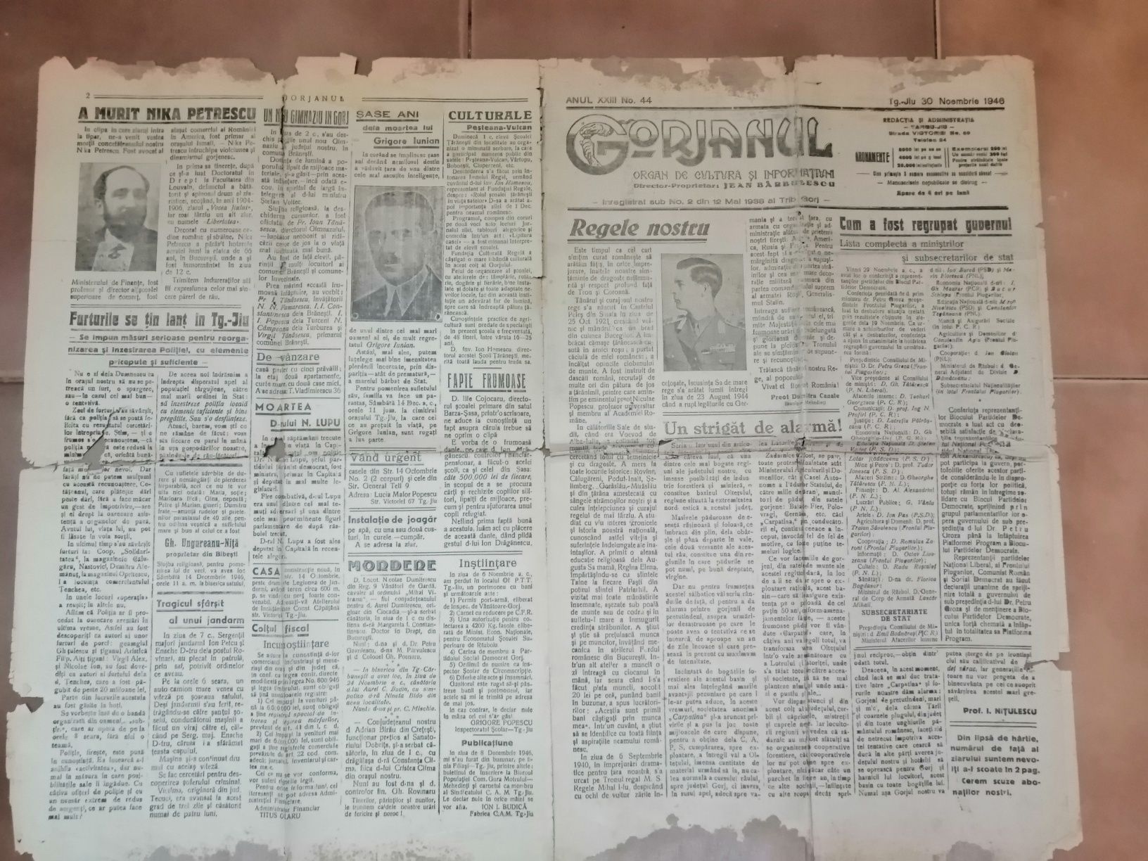 Ziarul "Gorjanul" din anul 1946