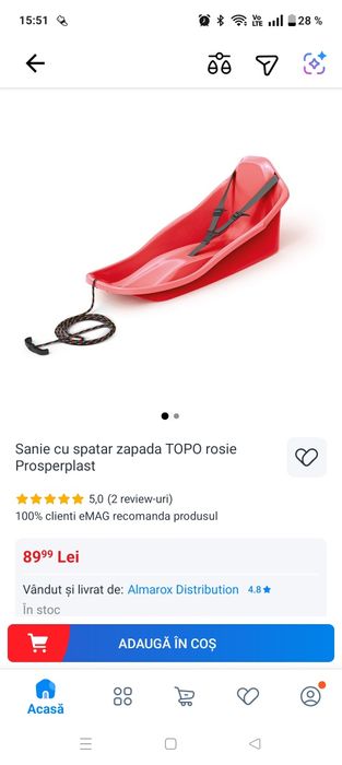 Sanie copii BOB  din plastic Roșu