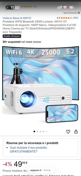 Proiector LED Akiyo O7, Wi-Fi, Bluetooth, Nou