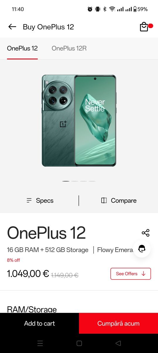 Vând OnePlus 12, Emerald Green, 512 Gb, 16Gb ram, Garanție