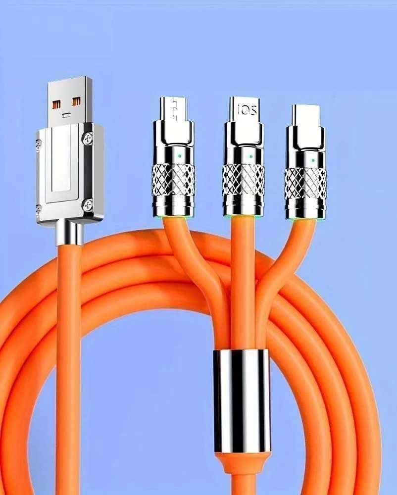 Cablu incarcare rapida 120W cu 3 capete / portocaliu