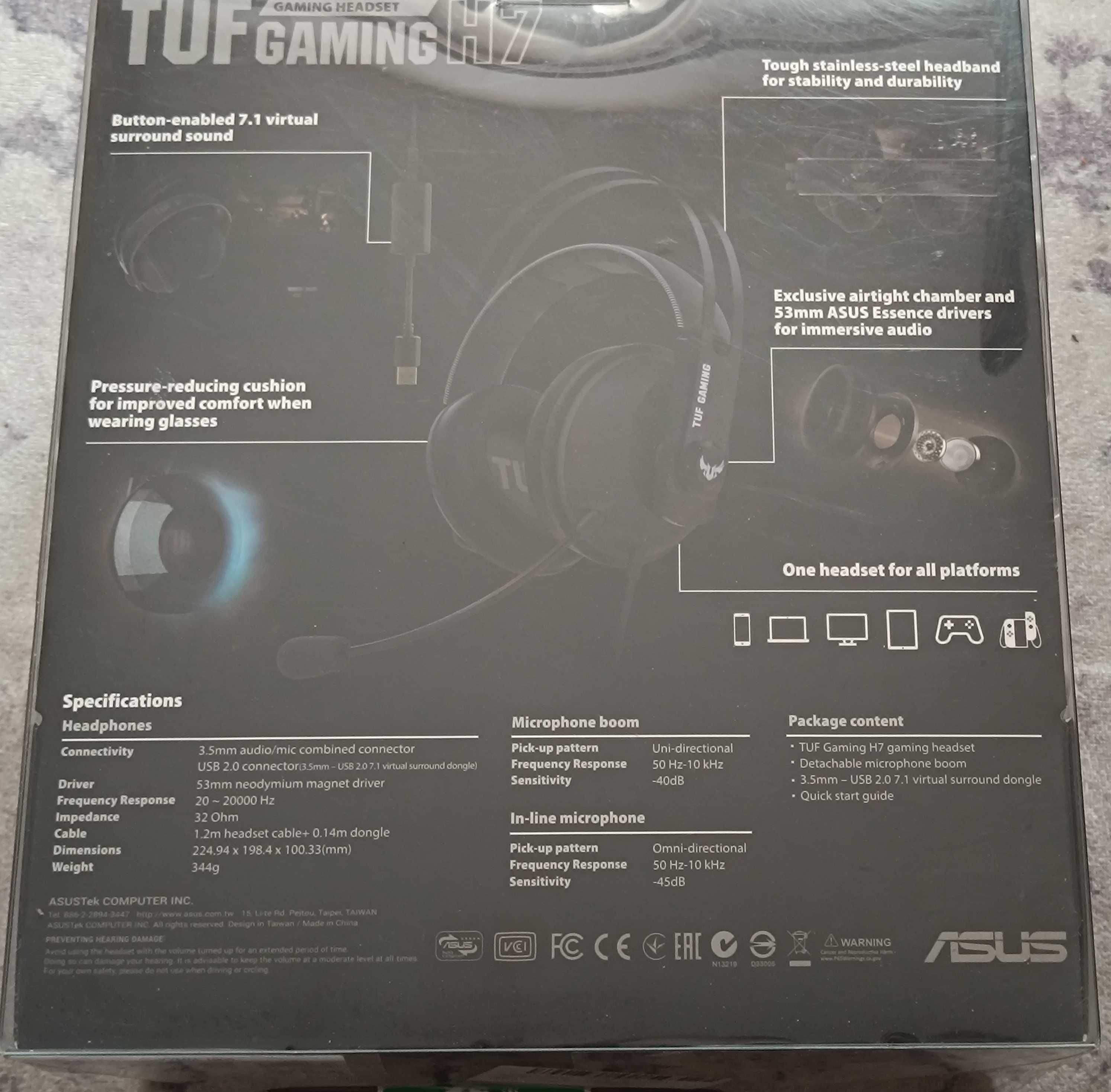 Casti Gaming ASUS TUF Gaming H7 7.1 Gun Metal, noi, garantie 21.01.27