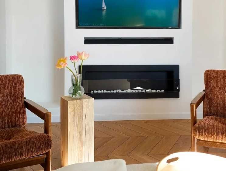 Semineu cu bioetanol cu sticla, 120 X 40 x 12 cm, negru structural mat