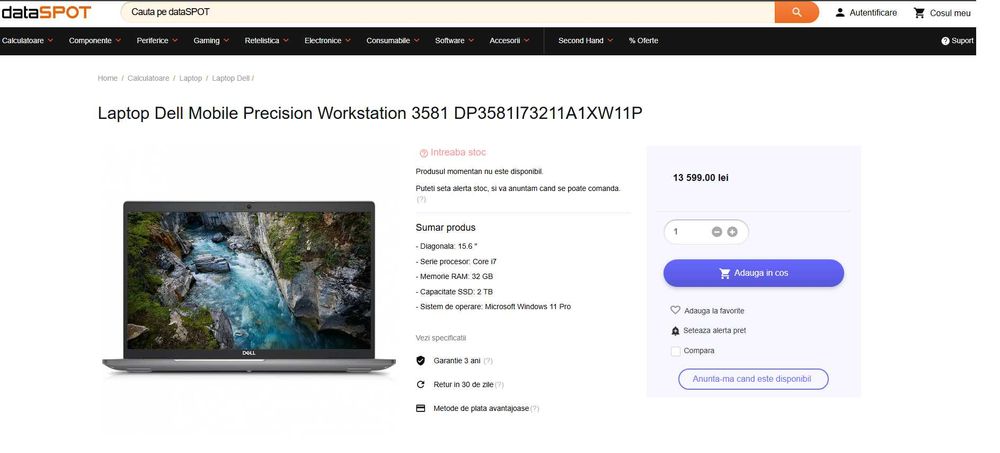 Laptop Dell Precision 3581 i7-13800H 64 GB 1TB ssd Nvidia RTX Garantie