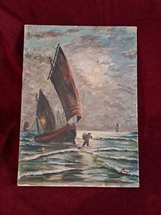 tablou pictura pe panza 46/33 cm semnat F Saulnier