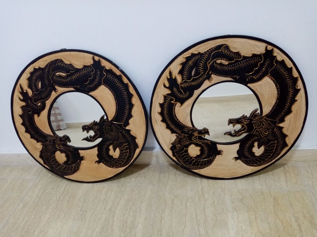 Superbe oglinzi rame din lemn cu dragoni sculptate integral manual, st