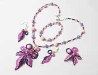 Reducere! Set bijuterii handmade Fantezie, mov roz, 4 piese, margele