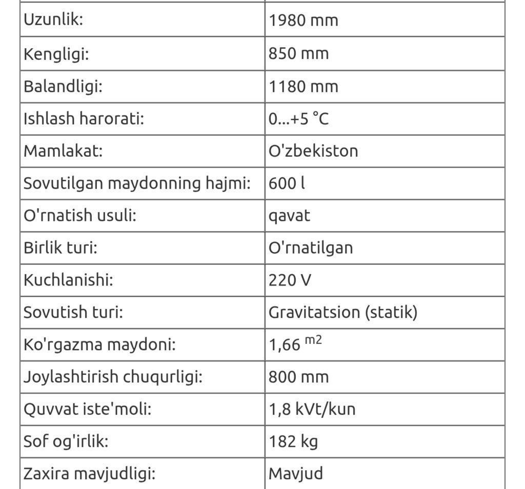 Vitrina xolodilnik magazinlar uchun
