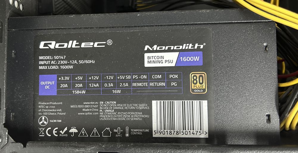 Sursa Qoltec Bitcoin Miner, 80+ Gold, 1600W