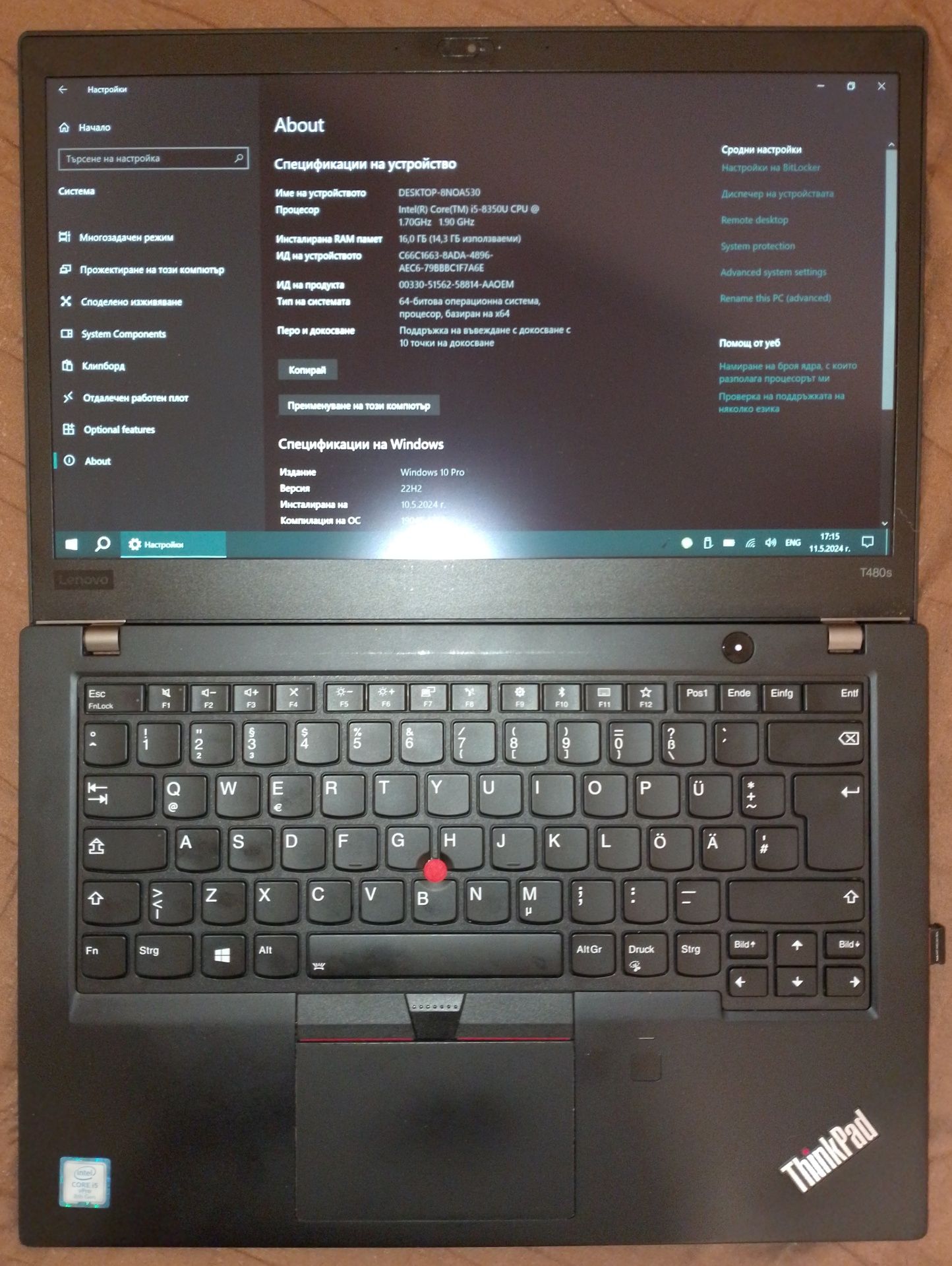 Lenovo Thinkpad T480s - i5 8350U/16gb/256gb nvme - перфектен