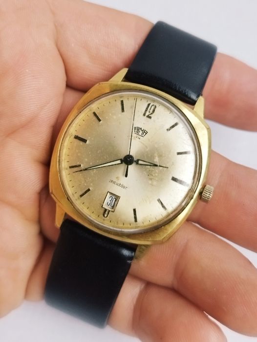 Ceas bărbătesc Alma 14 mecanic, 17 Rubine, din anii 1960, inox cu dată