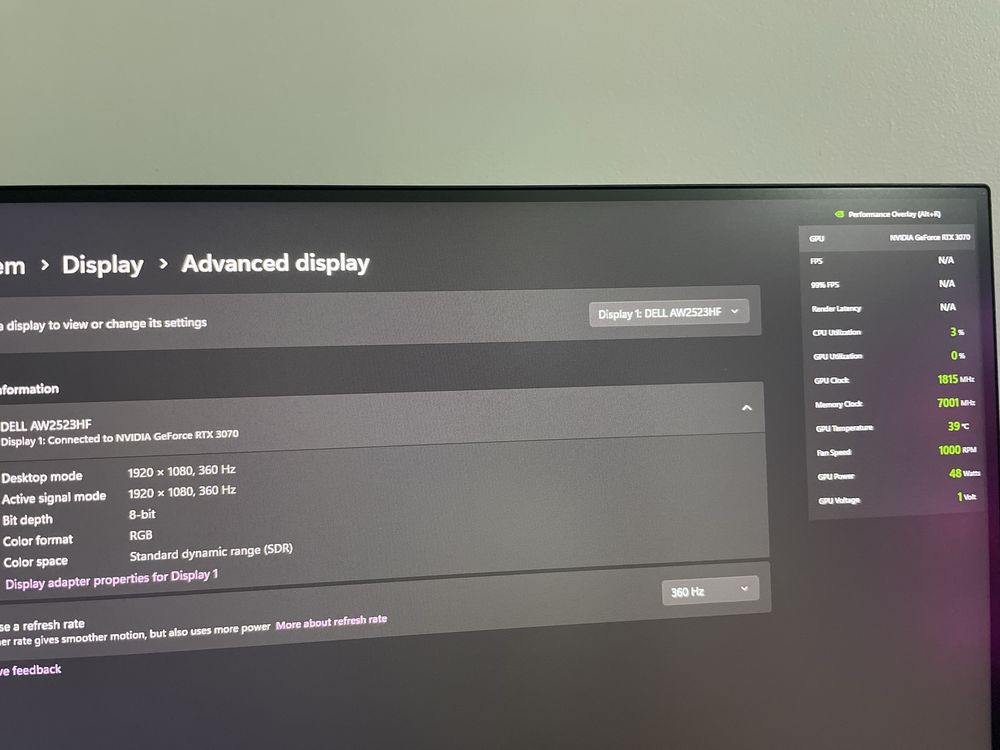 Monitor gaming Alienware 360hz 0.5ms 24.5”