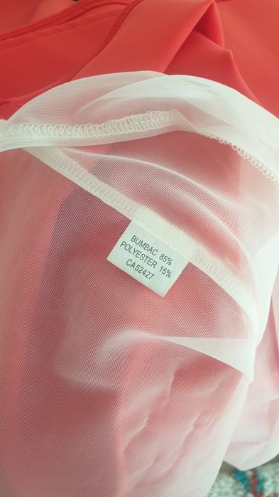 Rochie de ocazie, eleganta, corai, asimetrica, cu centura cu pietricel