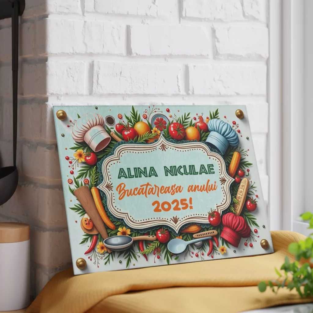 Tocator de sticla, 27 x 18 cm, personalizabil cu nume si mesaj