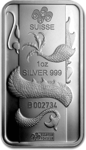 Сребърно кюлче лунар дракон и змия унция