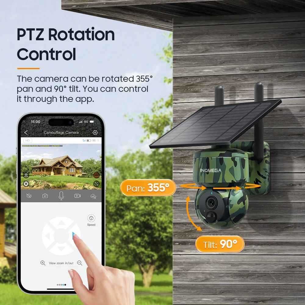 INQMEGA 5MP 4G SIM камера с GPS вградена батерия соларен панел 7800mah