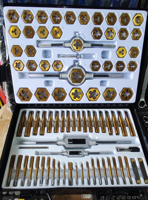 Плашки метчики 86 предметов дюймовые и метрические в наборе.