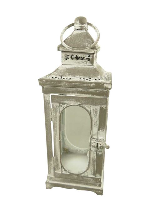 Set 3 felinare gri din fier si sticlă, H 25/34/50 cm, model vintage