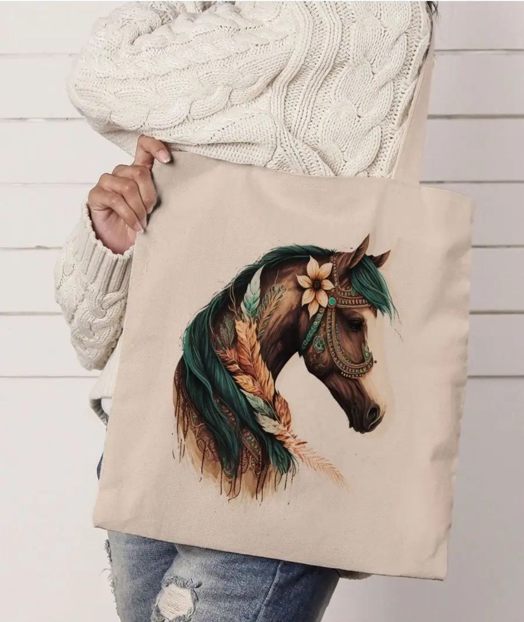 Хлопковая сумка шоппер с лошадью