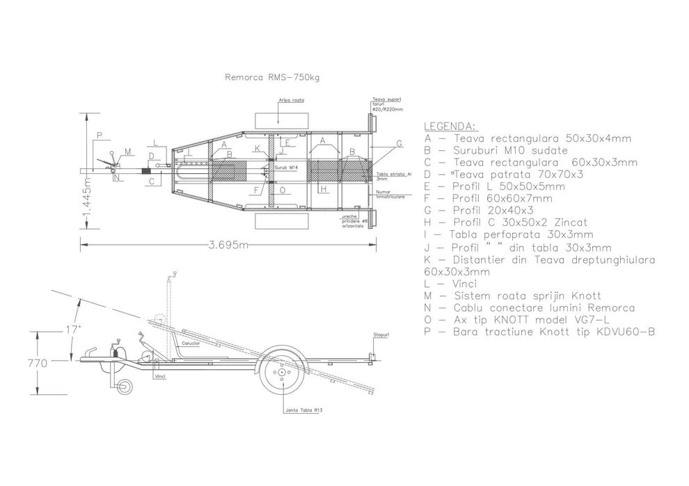Remorca pentru transport Motocicleta sau ATV - fara sistem de franare
