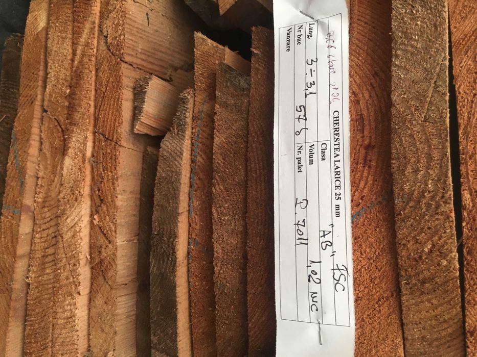 Cherestea larice uscata netivita- 25 mm grosime, cantitate 3.1 mc