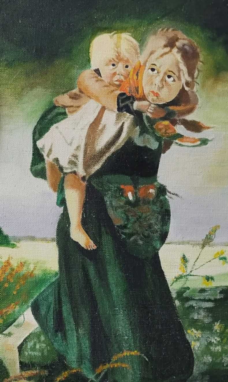 Mama si copilul - pictura ulei pe panza