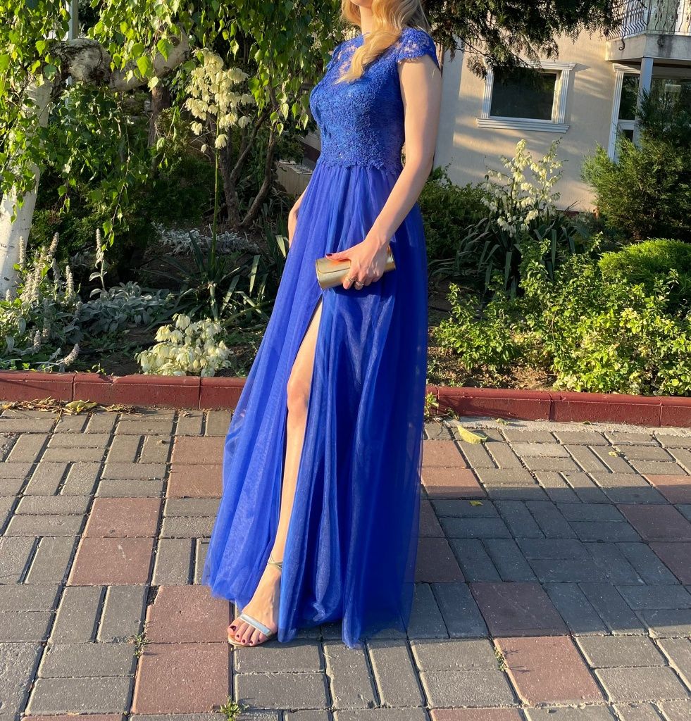 Rochie de ocazie albastră, lungă cu șliț IMURA Couture