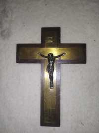 crucifix vechi de perete din lemn & metal foarte frumos
