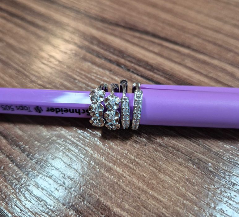 Нови сребърни обици сребърни обеци сребърни халки с камъчета