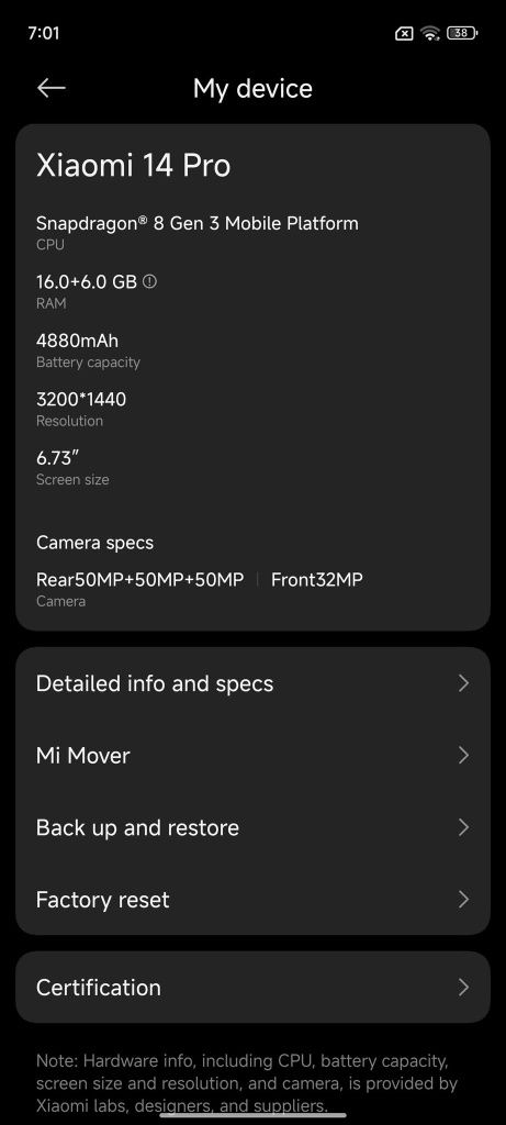 Xioumi 14 Pro 16/512