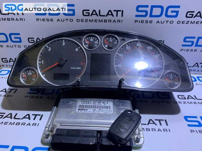 Kit Pornire ECU Calculator Motor cu Cip Cheie si Ceas Ceasuri Bord cu Imobilizator Audi A6 C5 2.5 TDI AKE 1998 - 2005 Cod 4Z7907401B 0281010897 [LC1336]