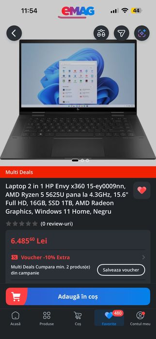 Laptop 2 in 1 HP Envy x360, AMD Ryzen 5 5625U, 4.3GHz, 15.6 , 16 Gb