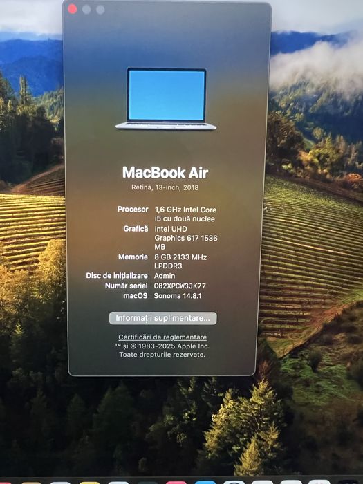 MacBook Air 13 an 2018 I5 128 gb 8 gb RAM  17 cicluri incarcare