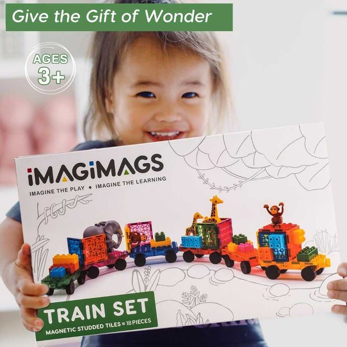 IMAGIMAGS Магнитни строителни плочки, Комплект влакчета от 18 части