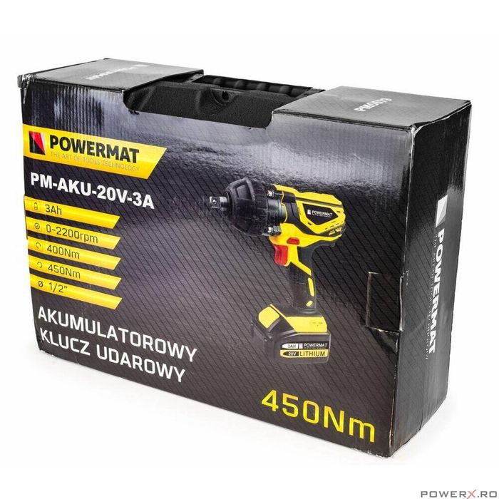 Pistol de impact, 450 Nm, acumulator 20V 3Ah, Powermat