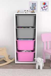 Шкаф за съхранение на играчки с 4 кошници-Сив/Розов "VIP"