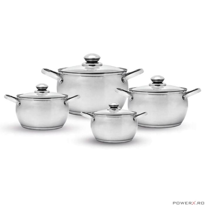 Set 4 oale cu capac, din inox, 1.9 l, 2.6 l, 3.6 l, 4.7 l, Miron