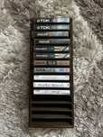 11 casete Maxell, TDK, Sony plus suport casete din lemn