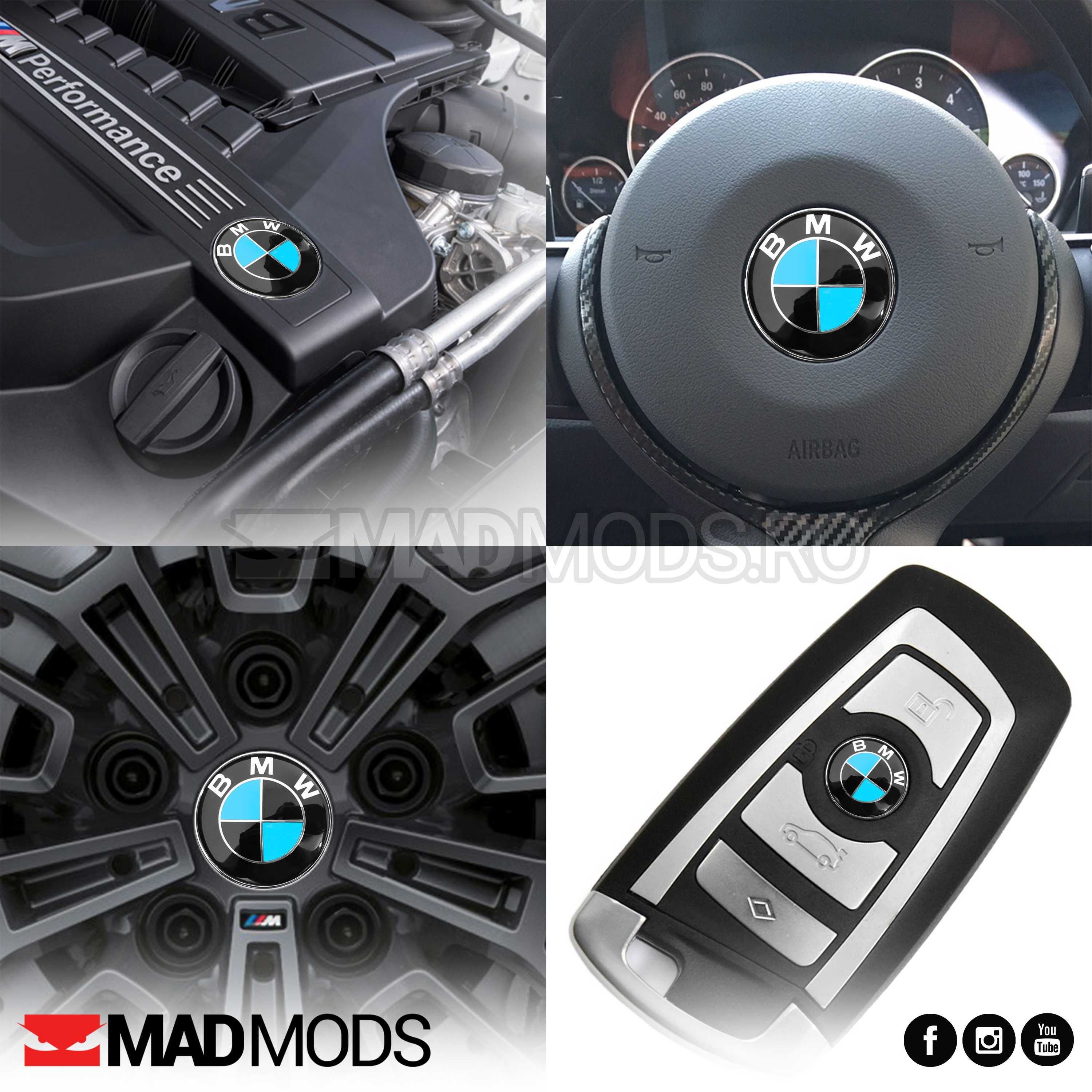 Set Stickere Embleme Negru cu Albastru BMW Seria 1 2 3 4 5 6 7 8 X i M