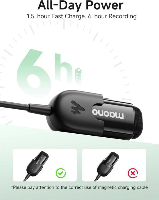 Безжичен микрофон брошка MAONO Wave T1 Mini USB-C за телефон