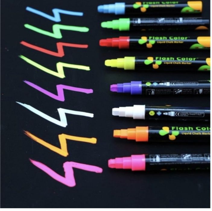 Флуоресцентные маркеры для LED доски, набор 8 шт Flashcolor