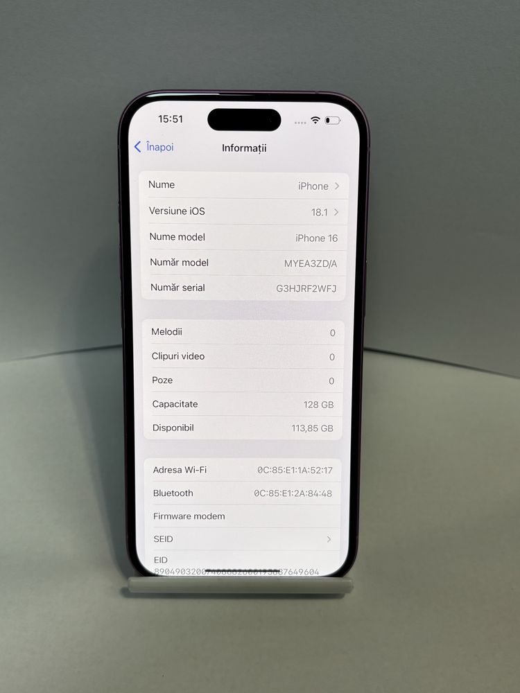 MDM vinde: Iphone 16, 128GB, Pink.